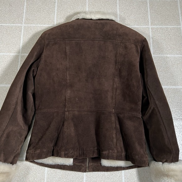 Vintage Y2K Women's Wilsons Leather Maxima Brown Suede Faux Fur Trim Jacket Sz L - Picture 5 of 10